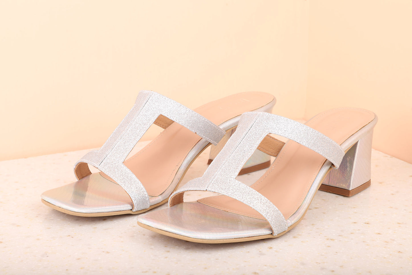 Women Silver Embellished Block Sandals