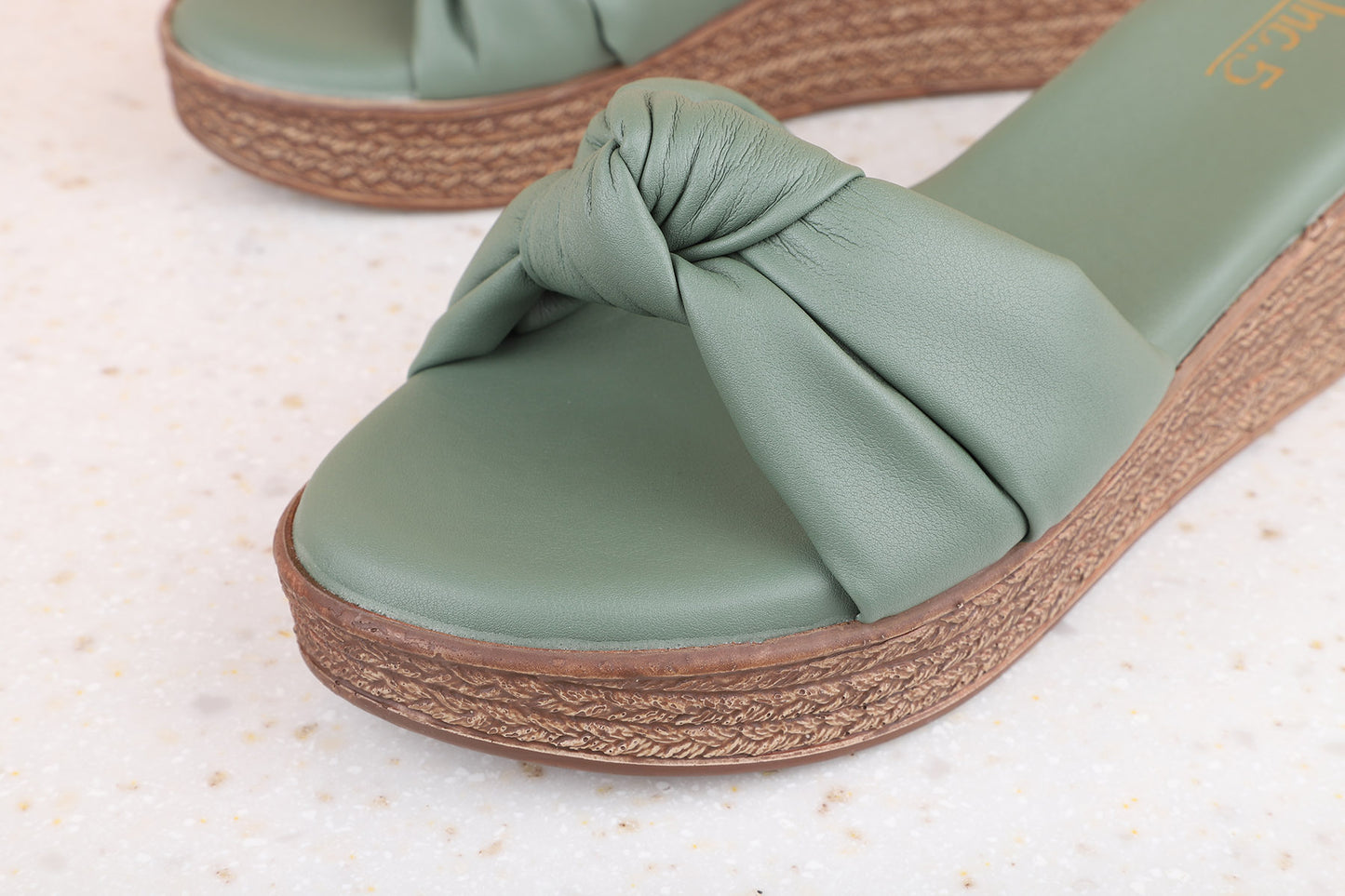 Women Green Solid Wedge Sandals