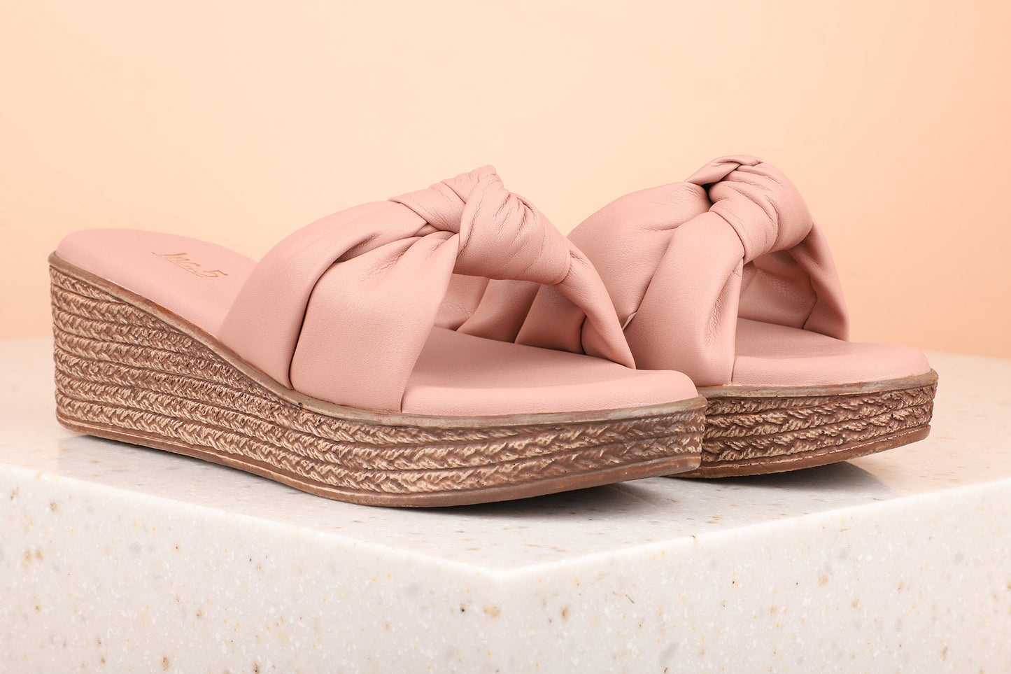 Women Peach Solid Wedge Sandals