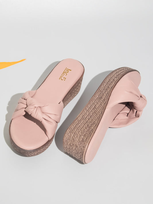 Women Peach Solid Wedge Sandals