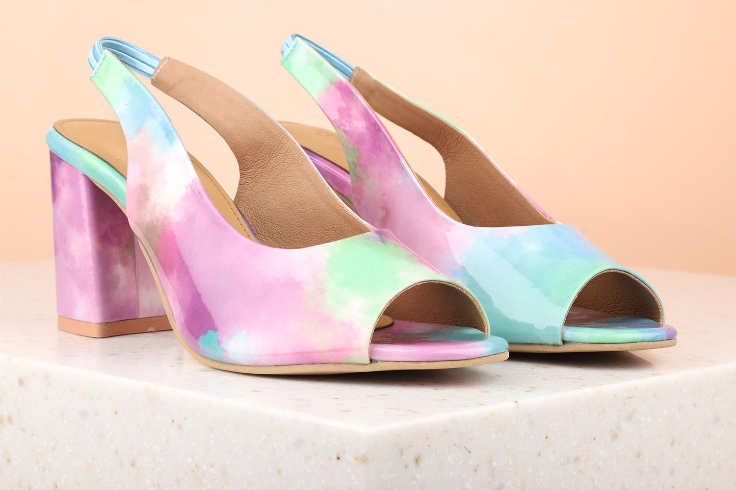 Women Blue Printed Peep Toes Block Heels