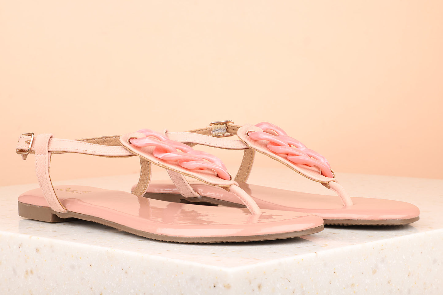 Women Peach Embellished Open Toe Flats