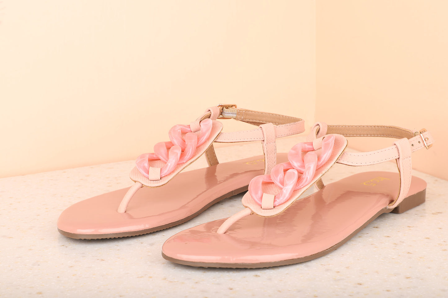 Women Peach Embellished Open Toe Flats