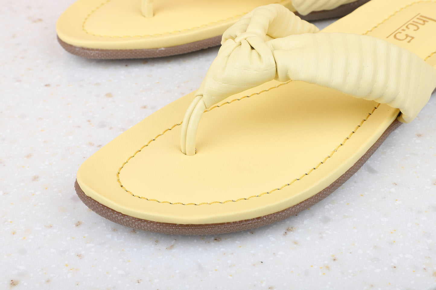 Women Yellow Textured Open Toe Flats