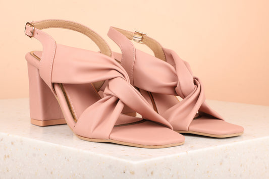 Women Peach Solid Block Heels