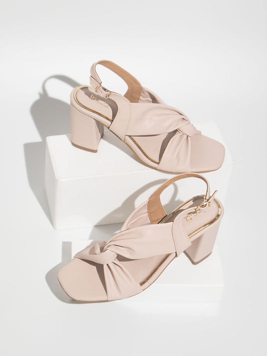 Women Beige Solid Block Heels