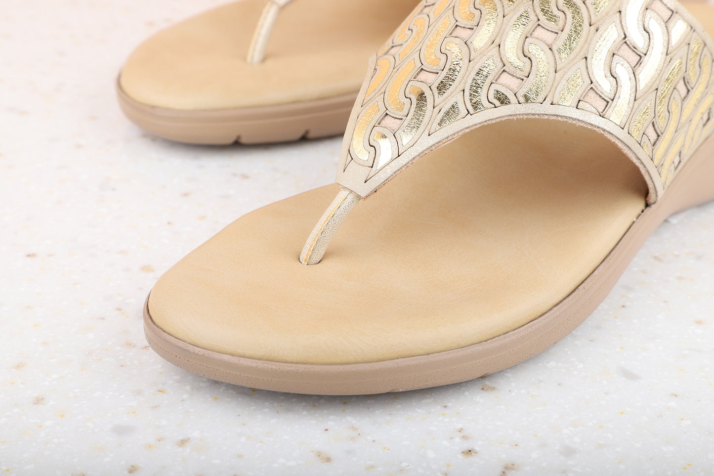Women Gold Textured Comfort Heels with Laser Cuts
