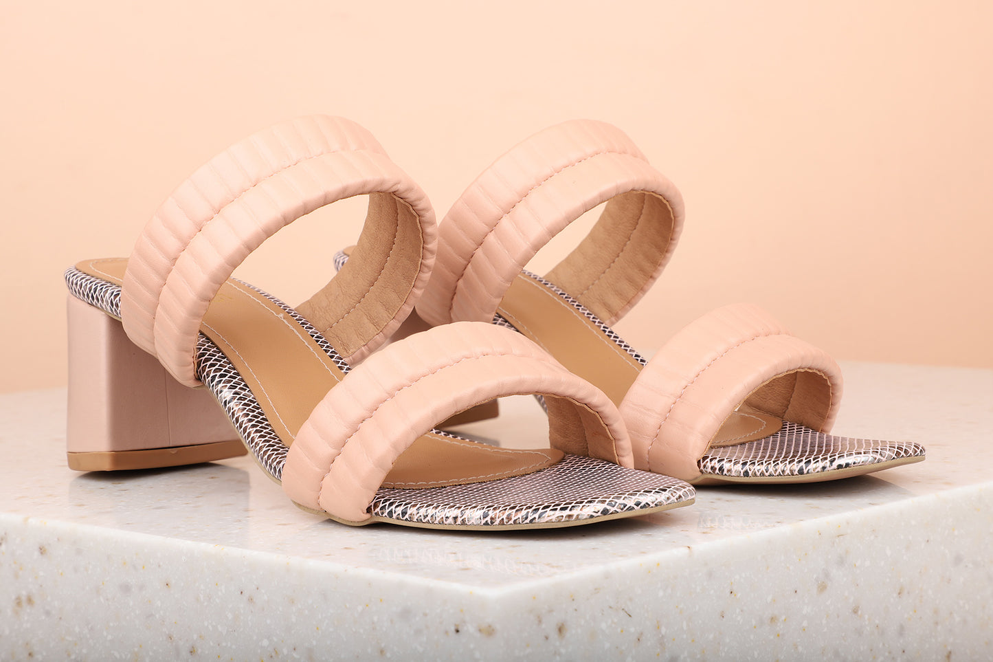 Women Peach Textured Block Sandals