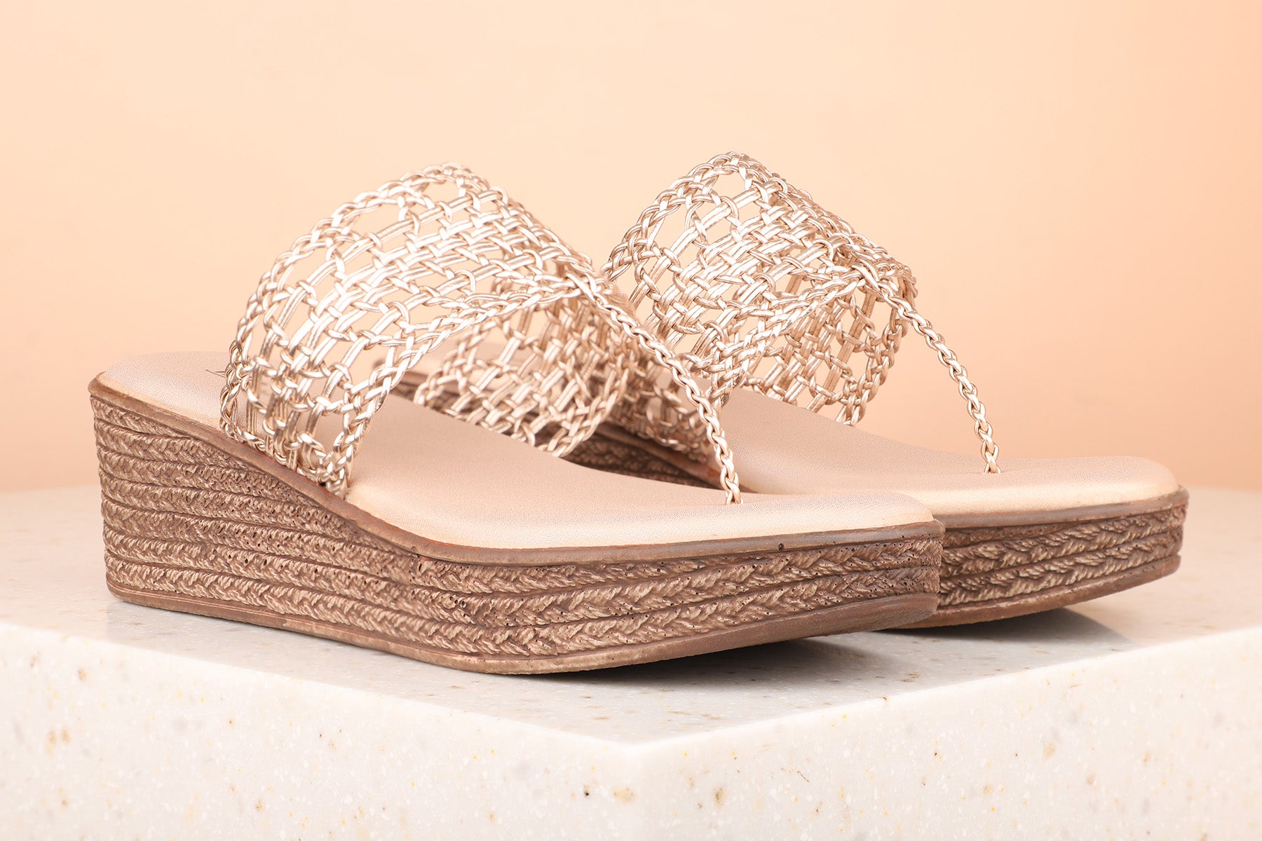 Buy Now Women Rose Gold Open Toe Wedge Heels – Inc5 Shoes