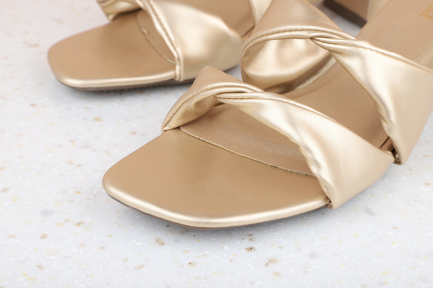 Women Gold Solid Block Heels