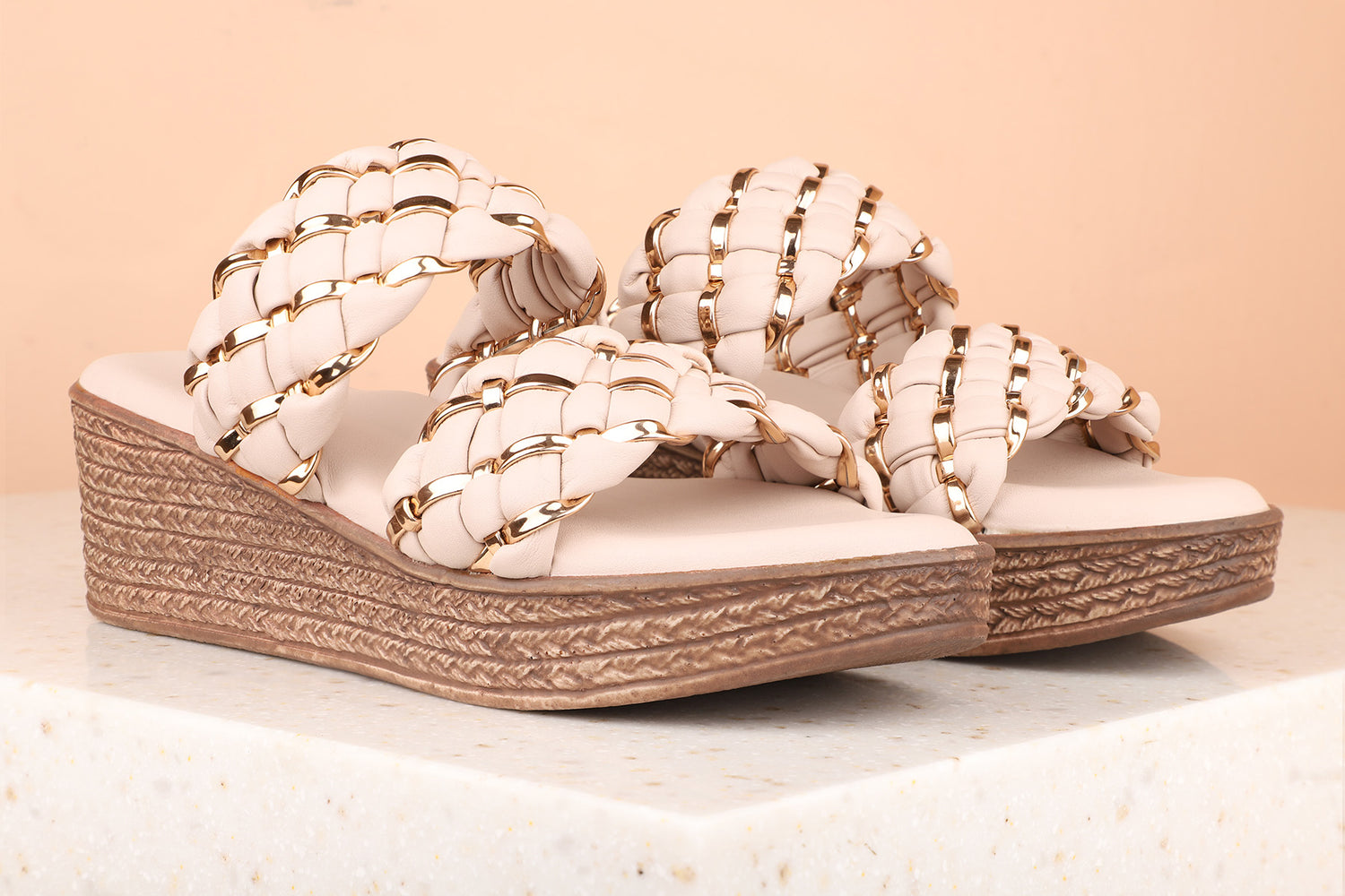 Women Beige Textured Wedge Heels