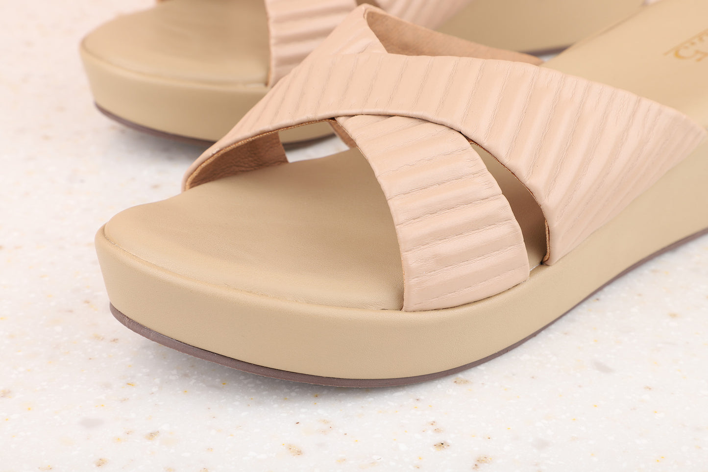 Women Beige Textured Wedges Heels