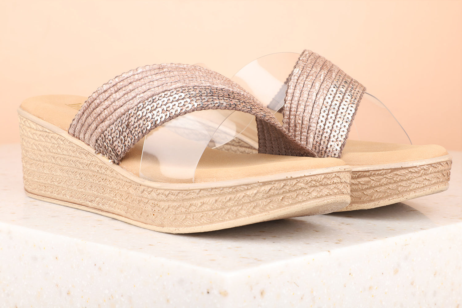 Women Brown Embellished Textured Wedges