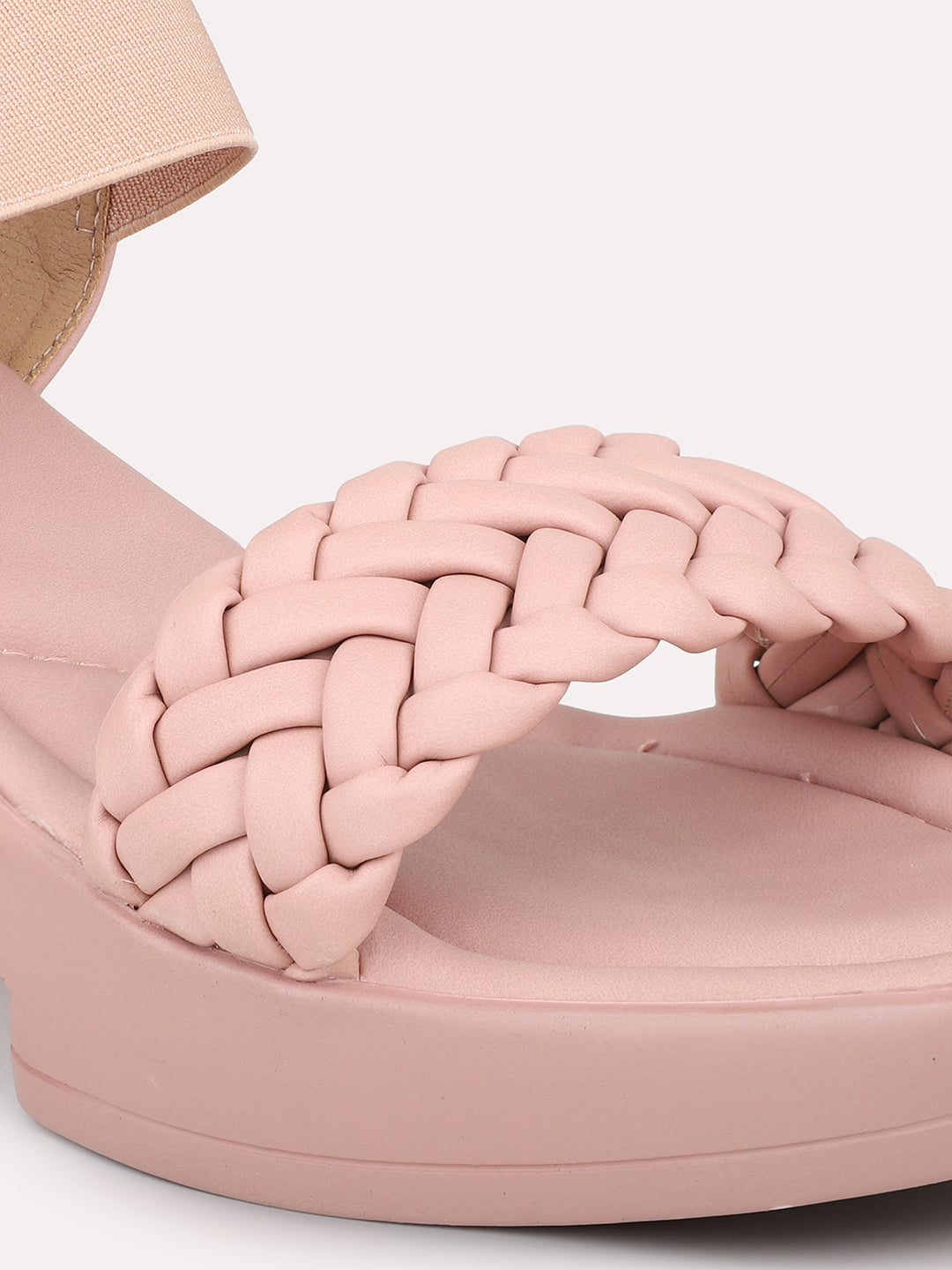 Women Peach Textured Open Toe Platform Heels