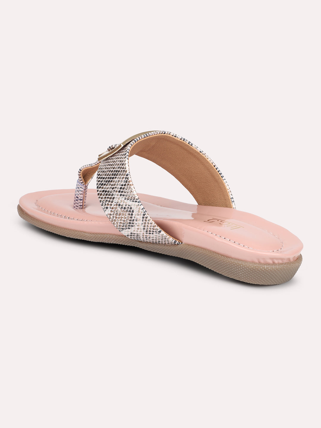 Women Peach Printed Embellished Open Toe Flats