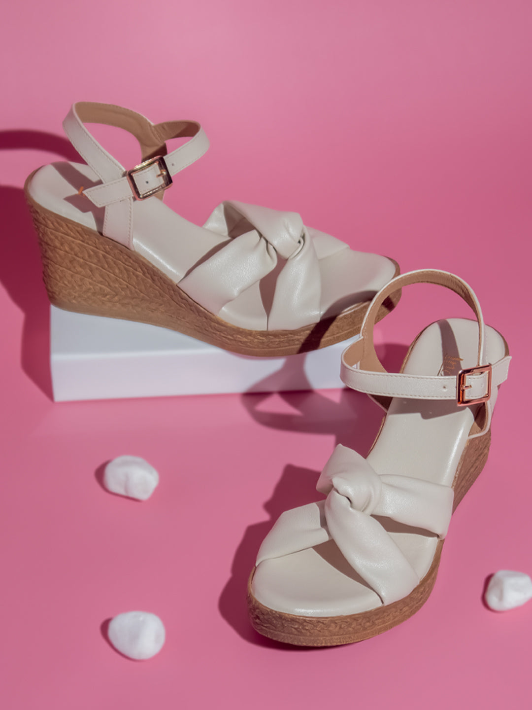 Women Beige Solid Wedge Sandals