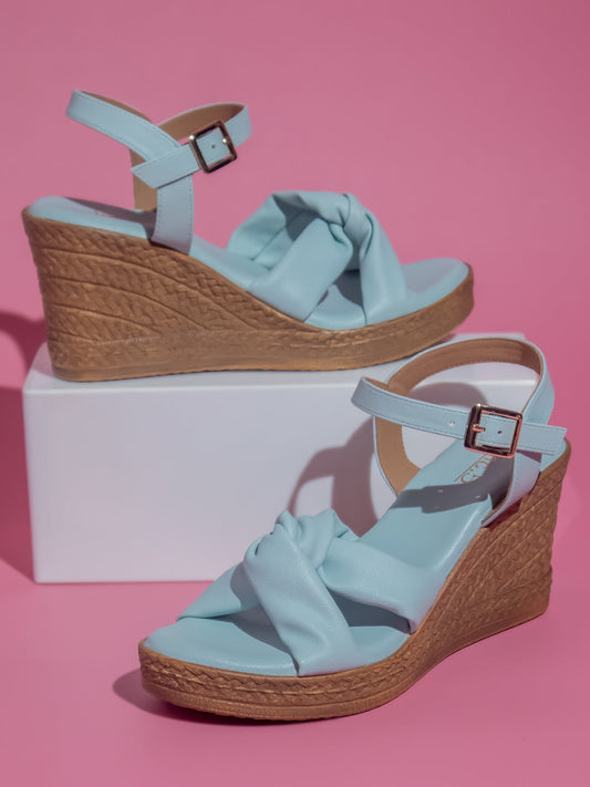 Women Blue Solid Wedge Sandals