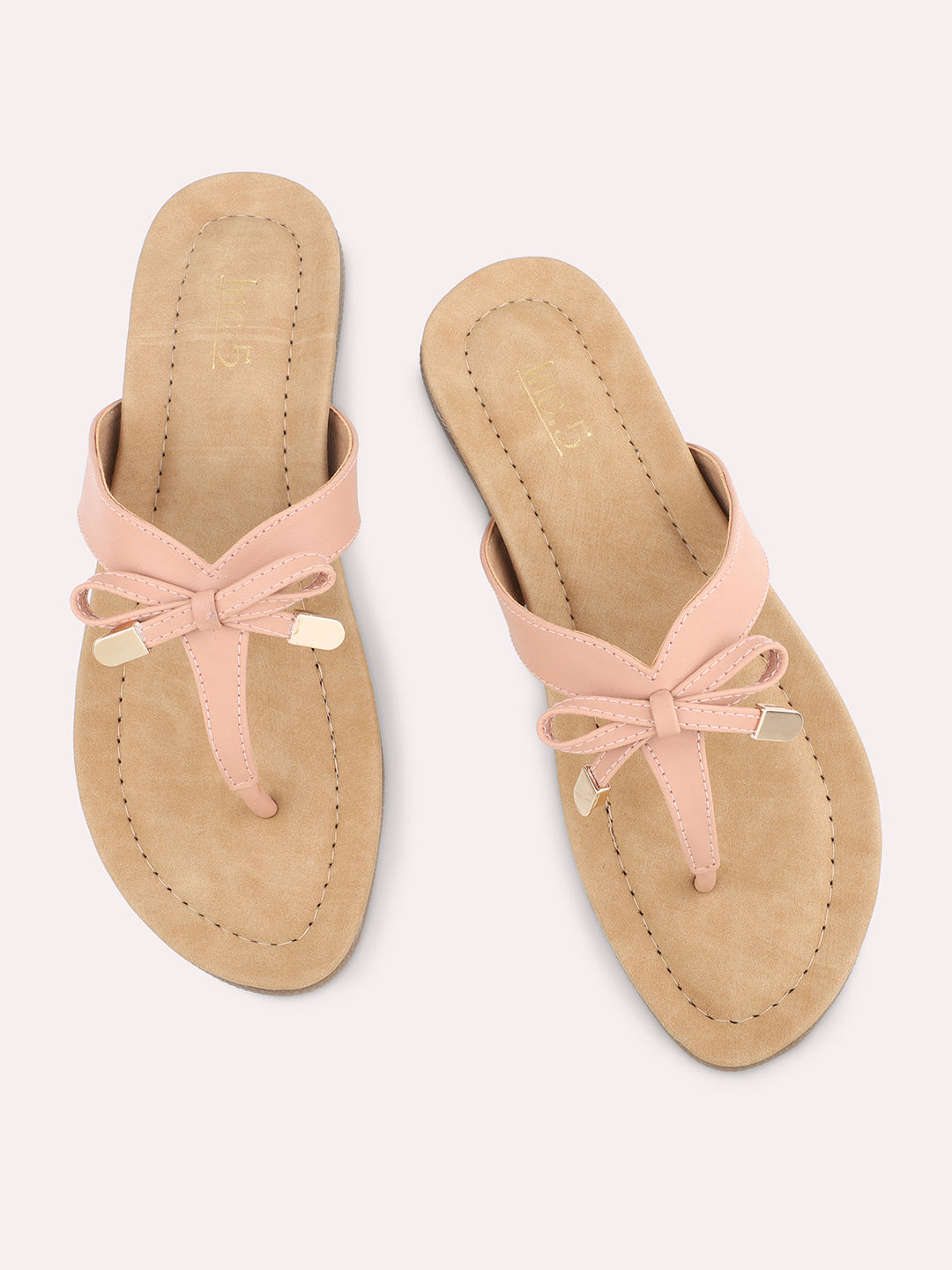 Women Peach Solid Open Toe Flats With Bows