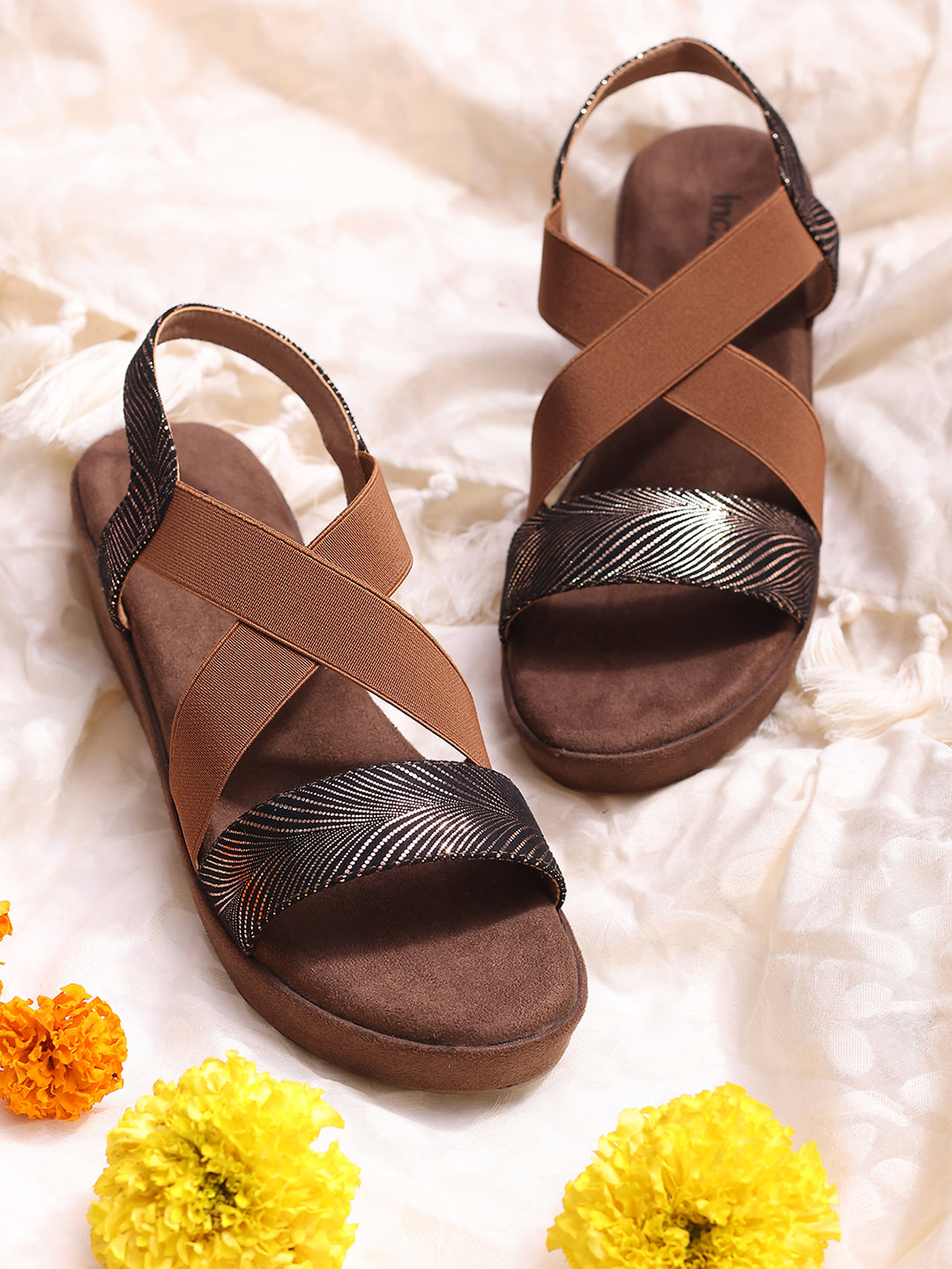 Women Antique Textured Open-Toe Wedges