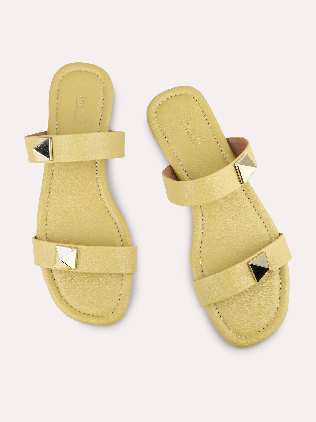 Women Yellow-Coloured And Gold-Toned Buckled Open Toe Flats