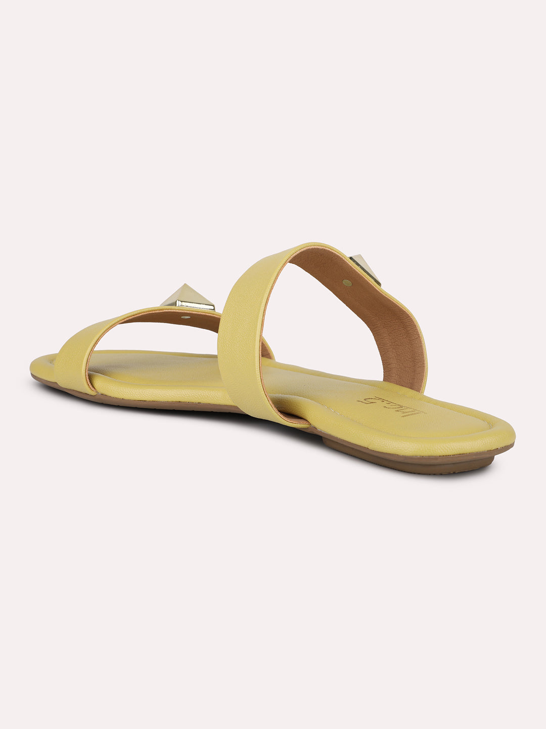 Women Yellow-Coloured And Gold-Toned Buckled Open Toe Flats