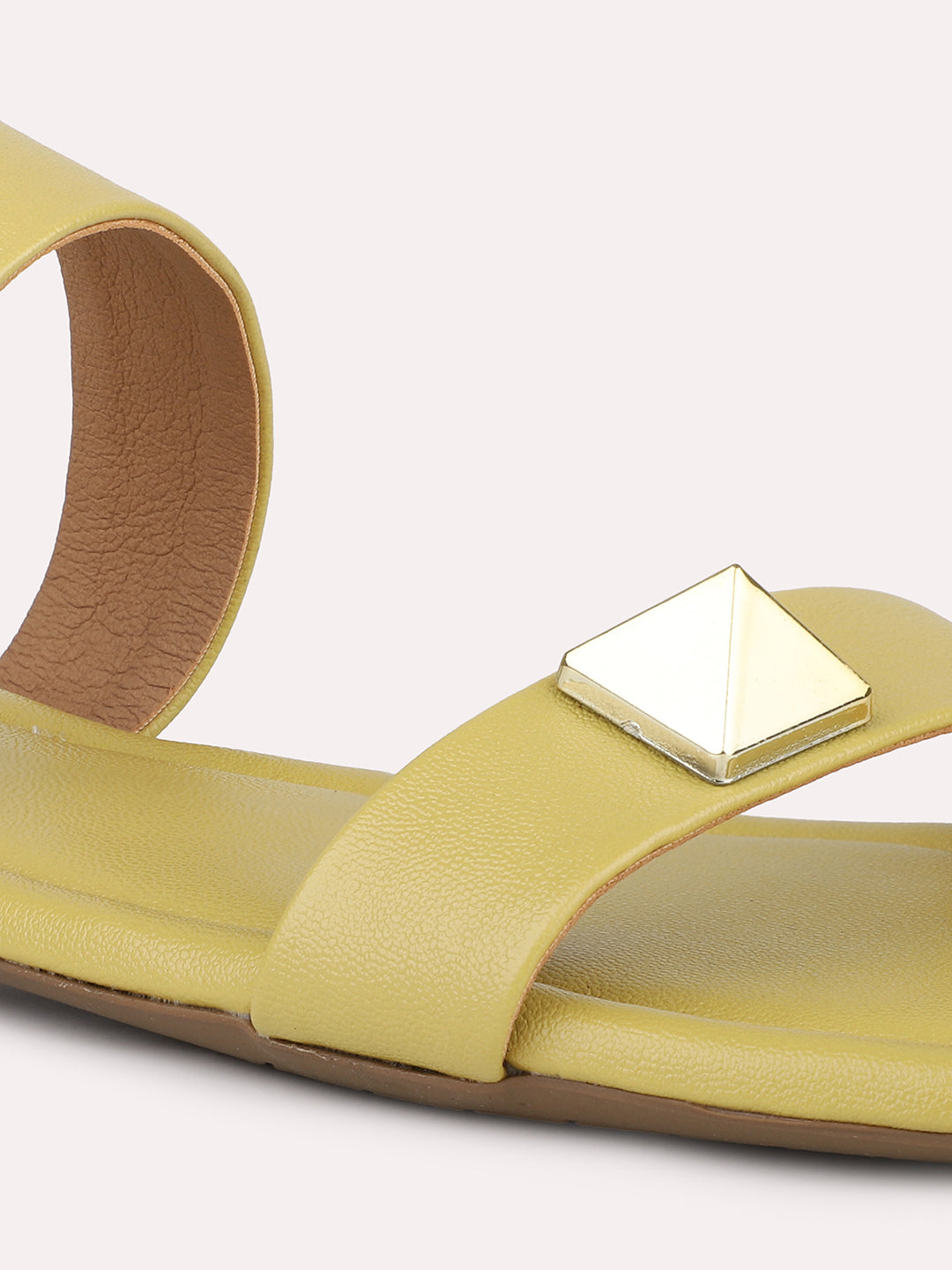 Women Yellow-Coloured And Gold-Toned Buckled Open Toe Flats