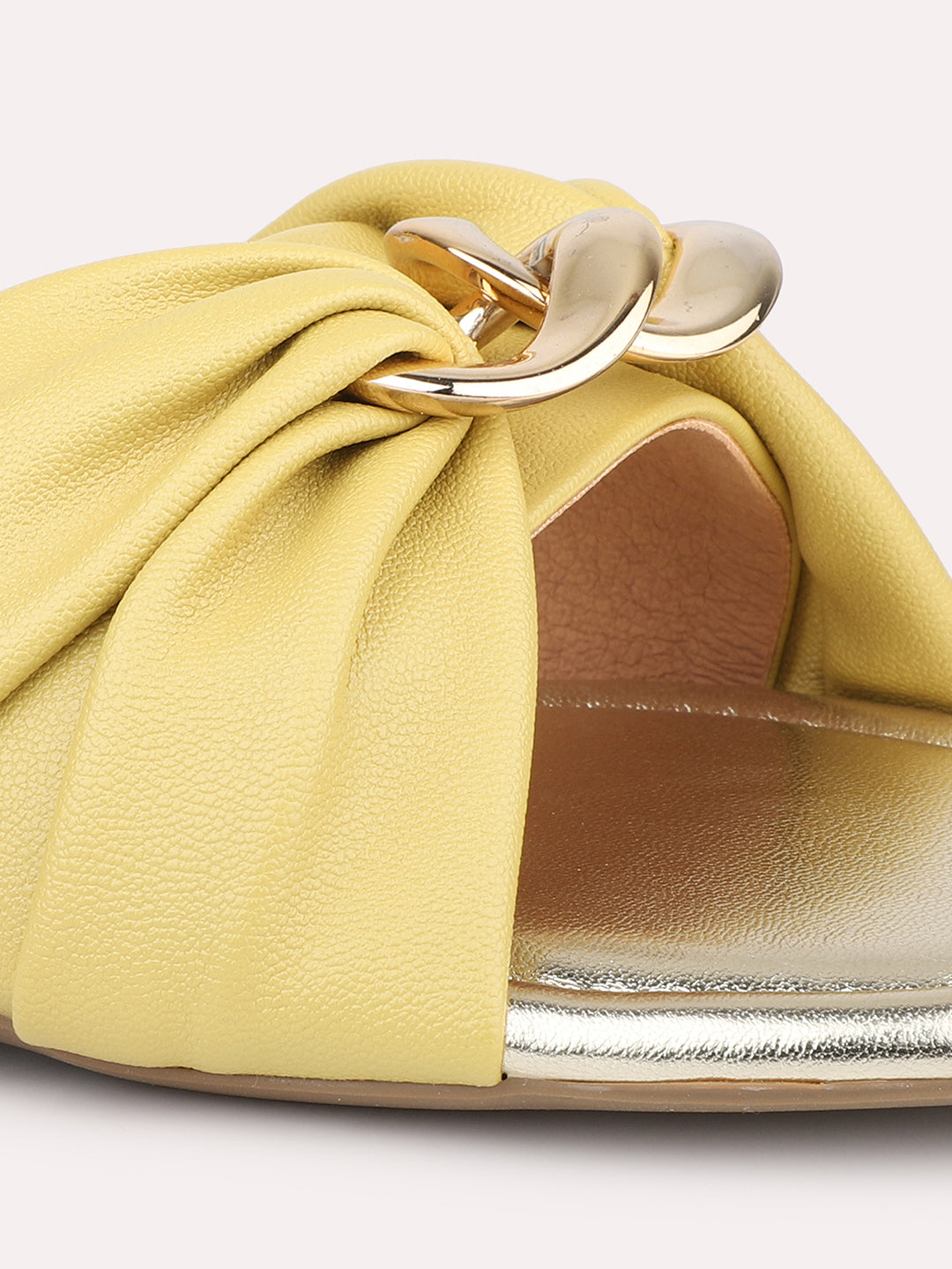 Women Yellow Embellished Open Toe Flats