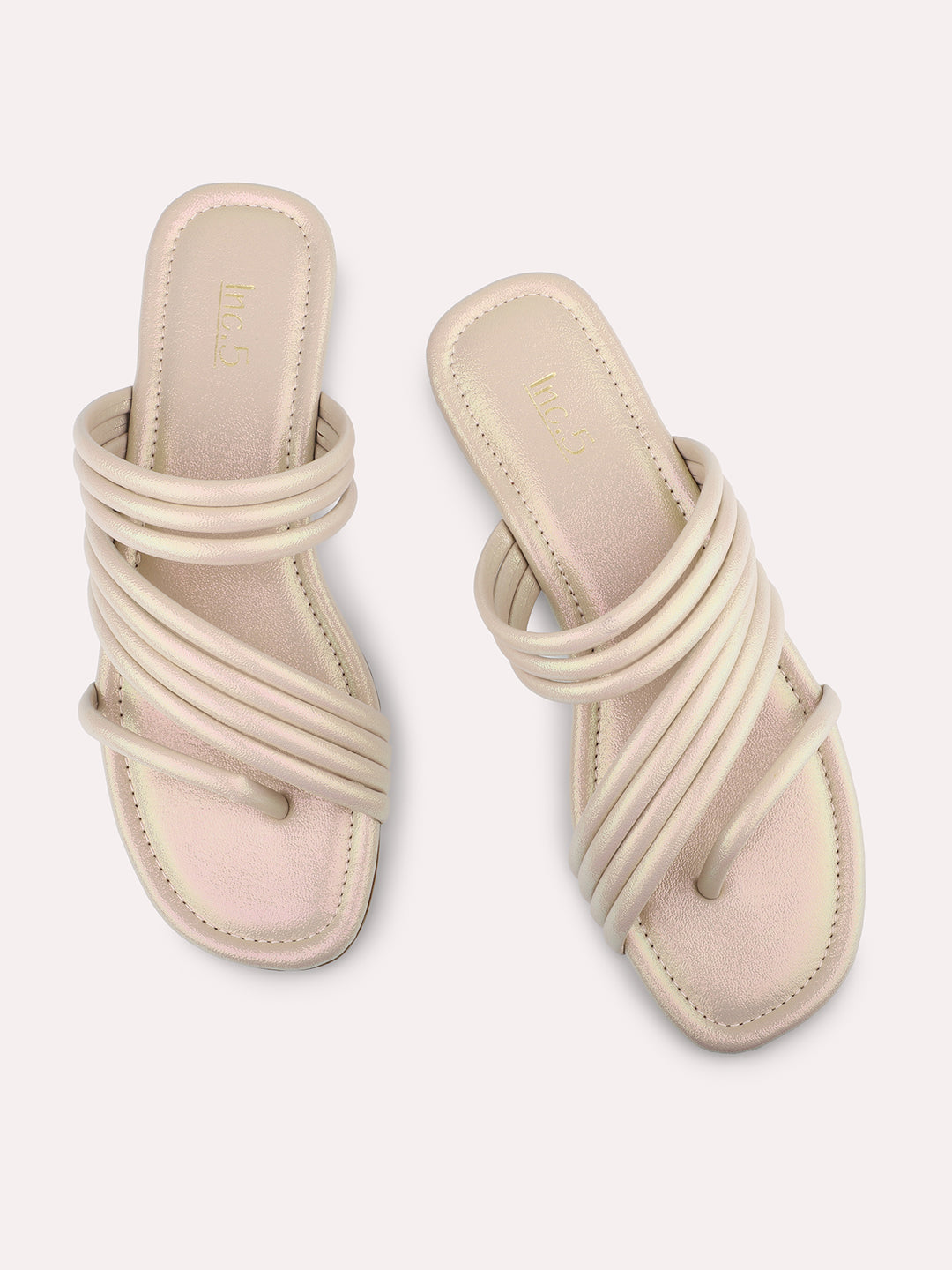 Women Beige Strappy One Toe Flats