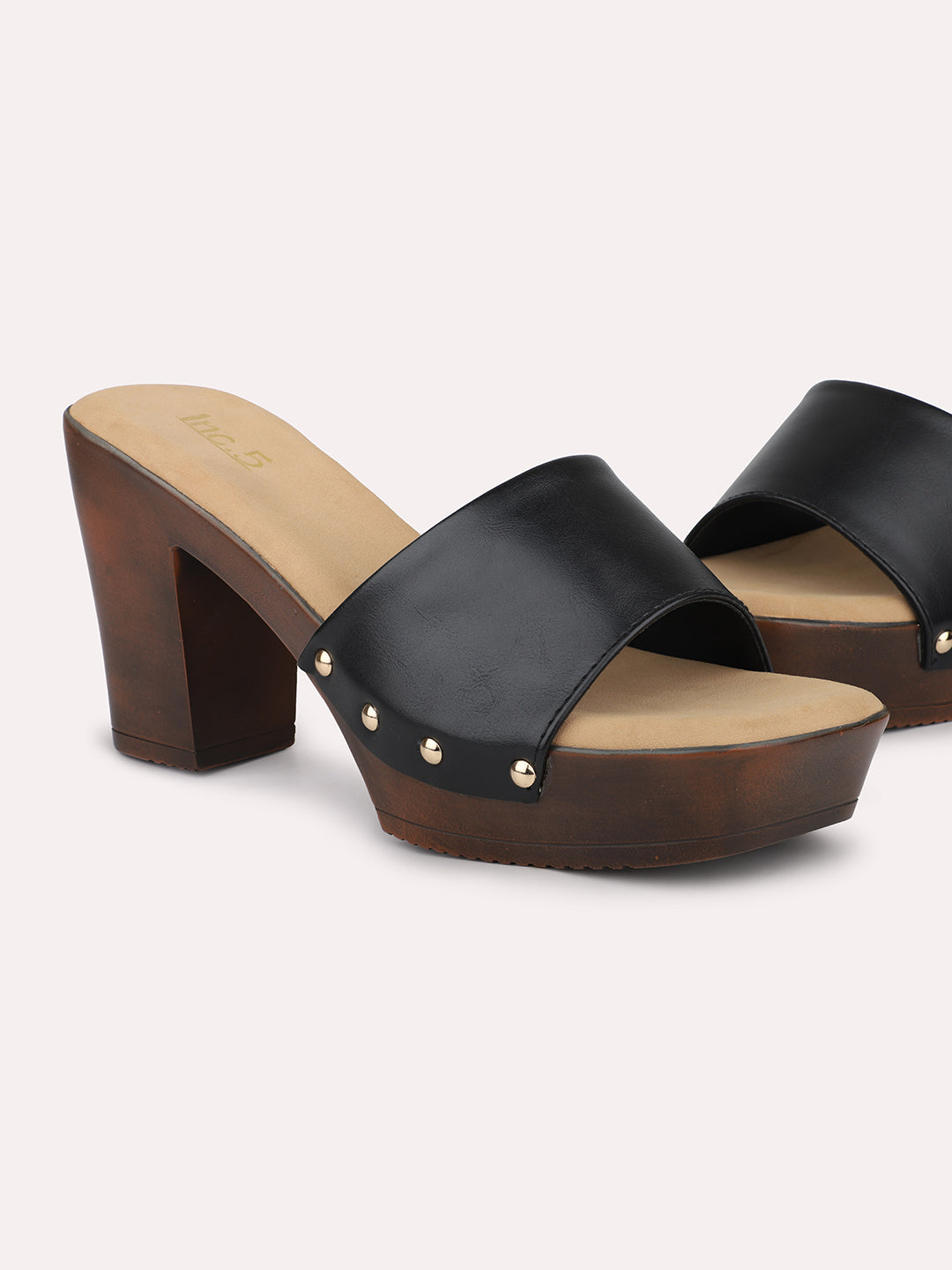 Womens Black Party Wear Solid Pattern Round Toe Platform Heels