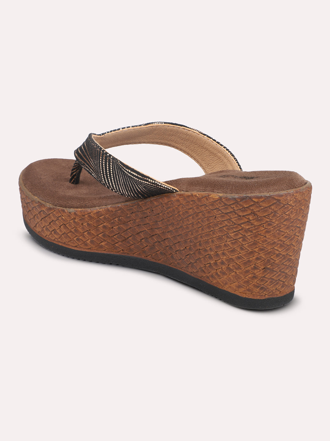 Women Antique-Toned Striped Embellished Wedge Heels