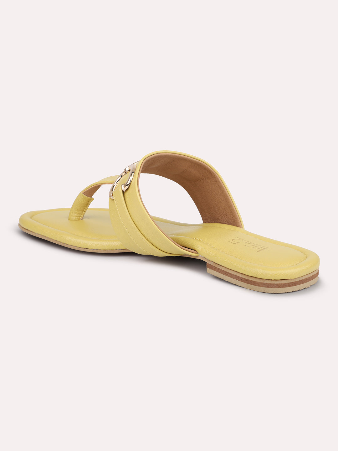 White Yellow Embellished T-Strap Flats
