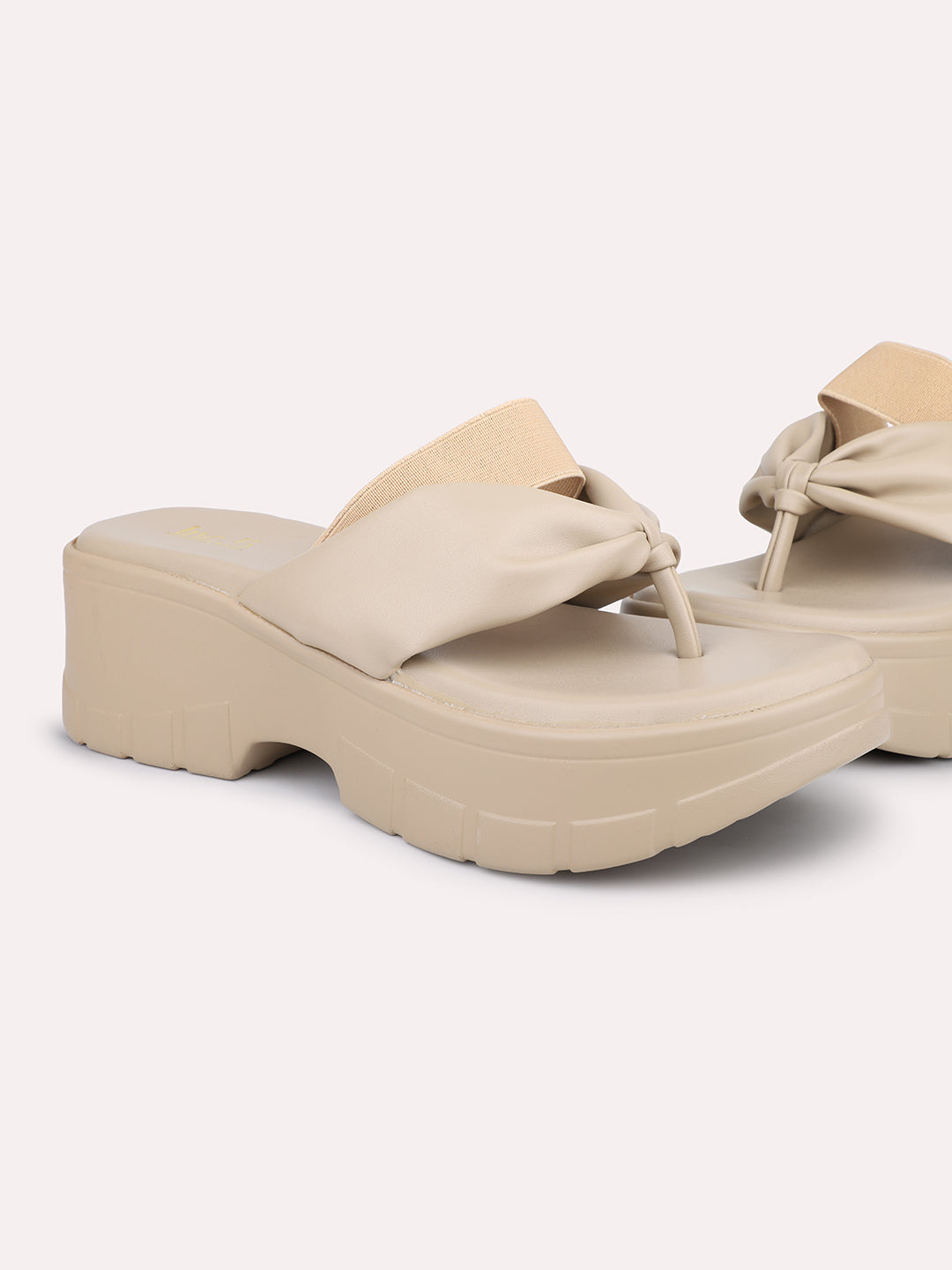 Women Beige Open Toe Platform Heels