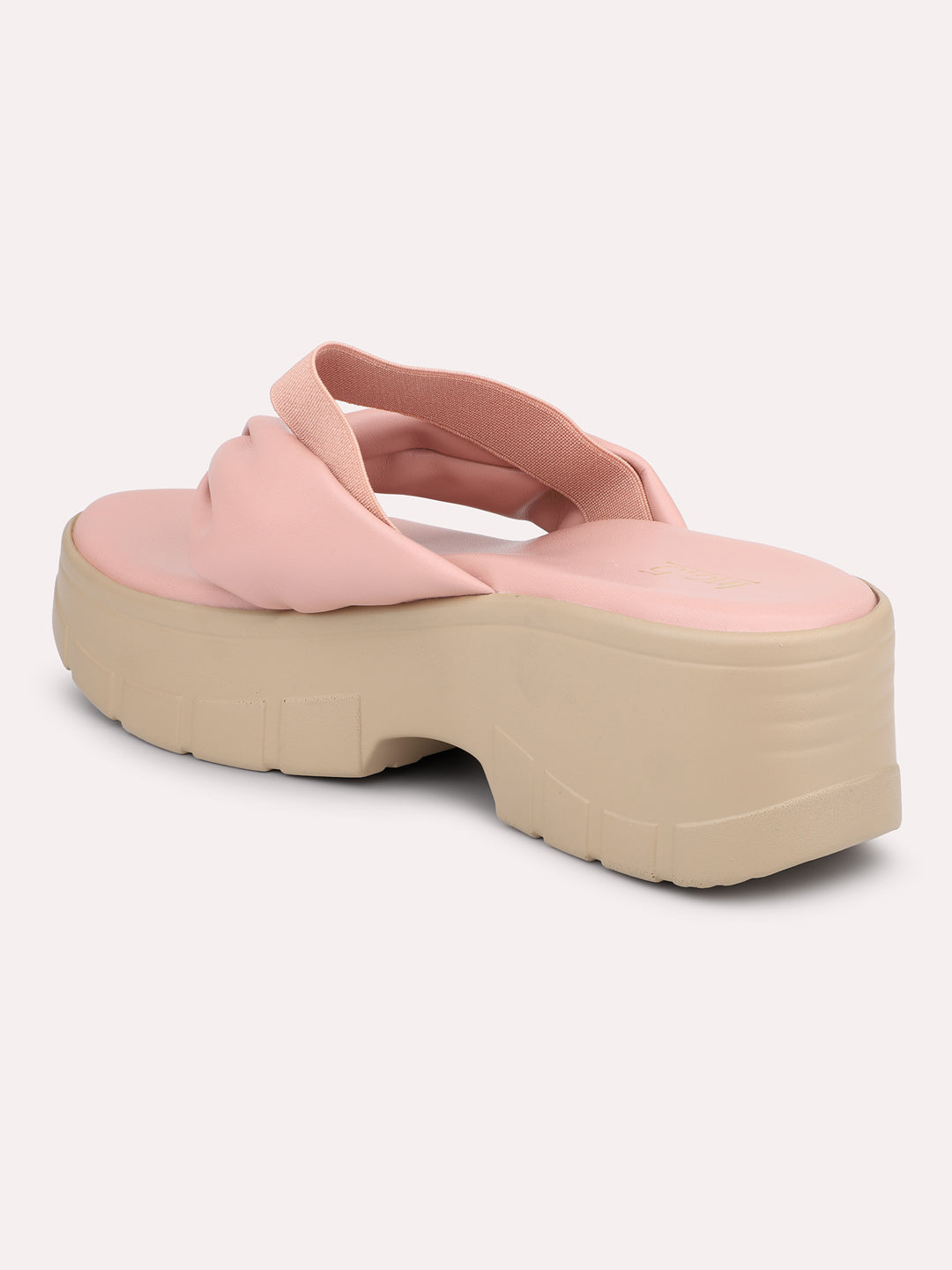 Women Peach Open Toe Platform Heels