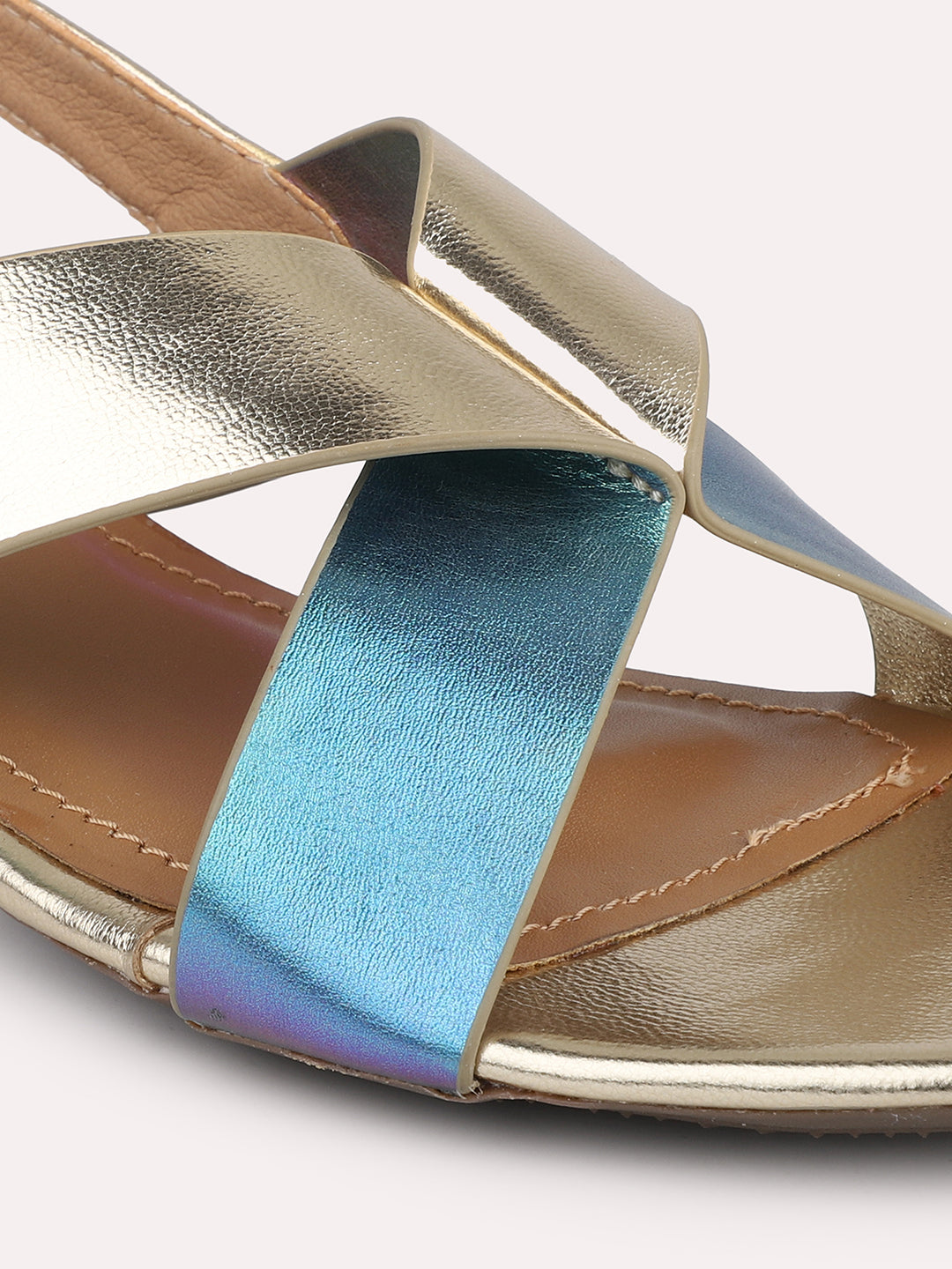 Women Gold-Toned Iridescent Effect Colourblocked Block Heels