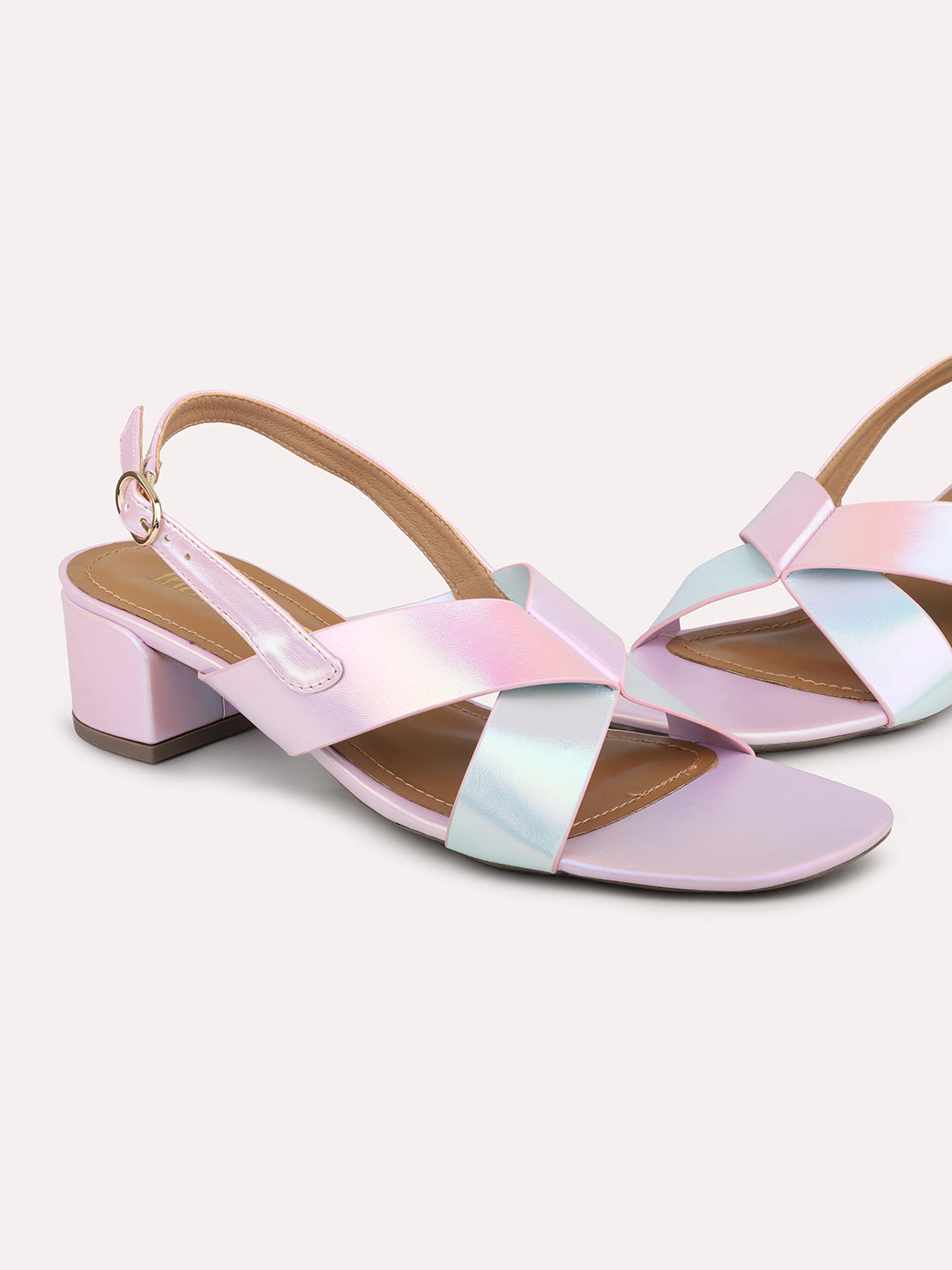 Women Pink-Toned Iridescent Effect Colourblocked Block Heels