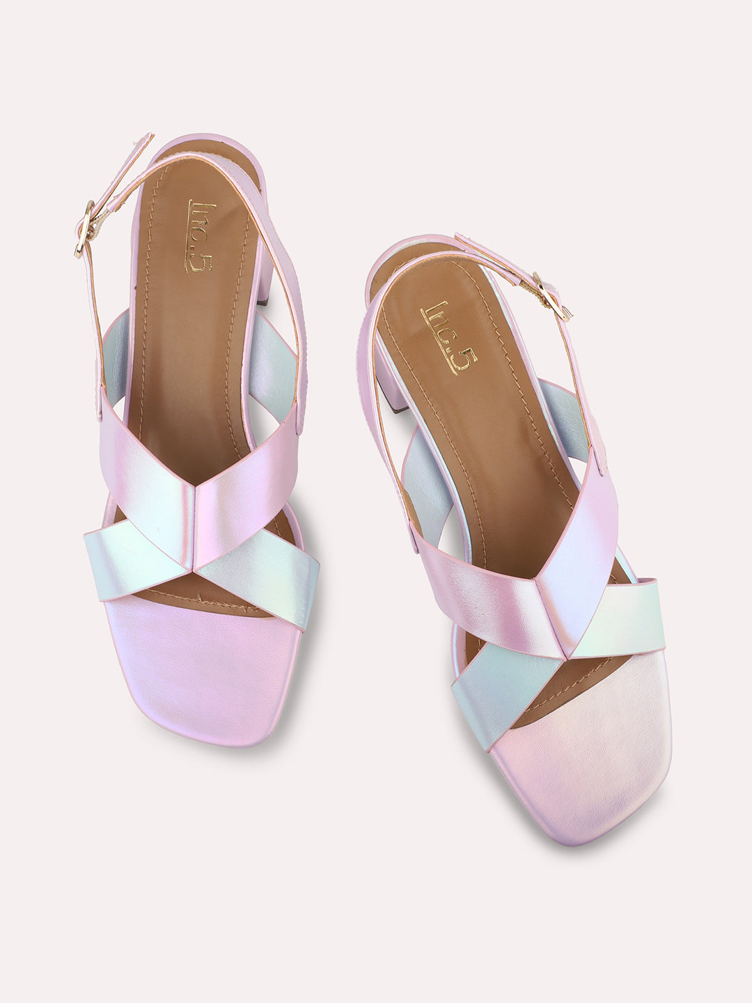 Women Pink-Toned Iridescent Effect Colourblocked Block Heels