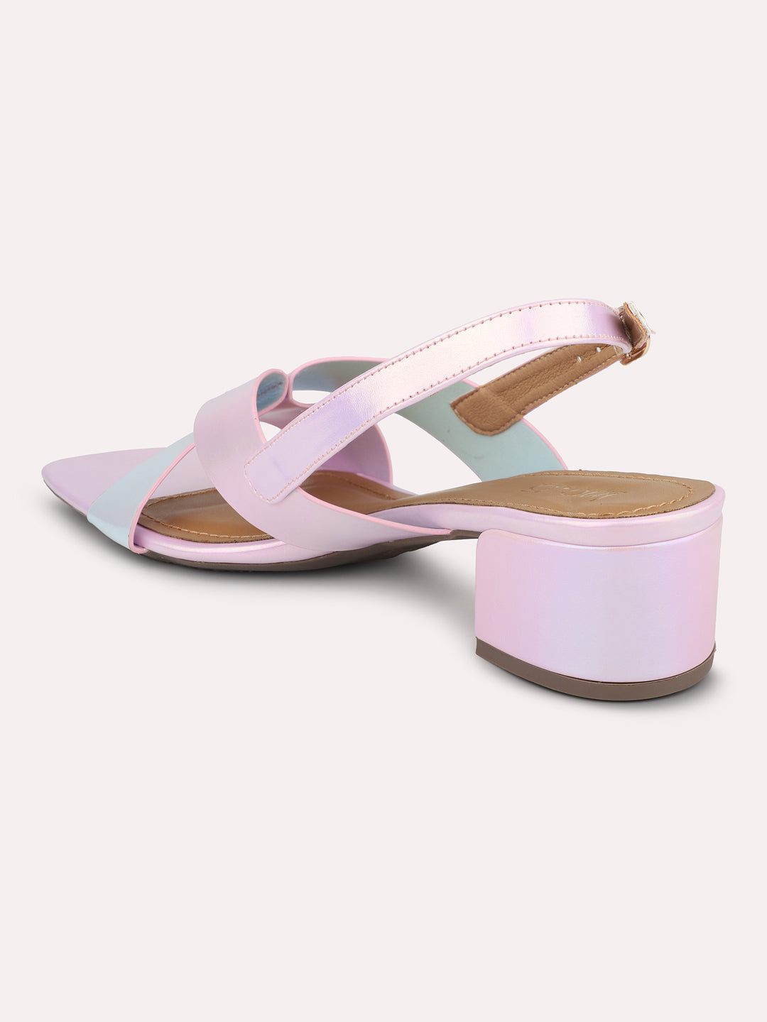 Women Pink-Toned Iridescent Effect Colourblocked Block Heels