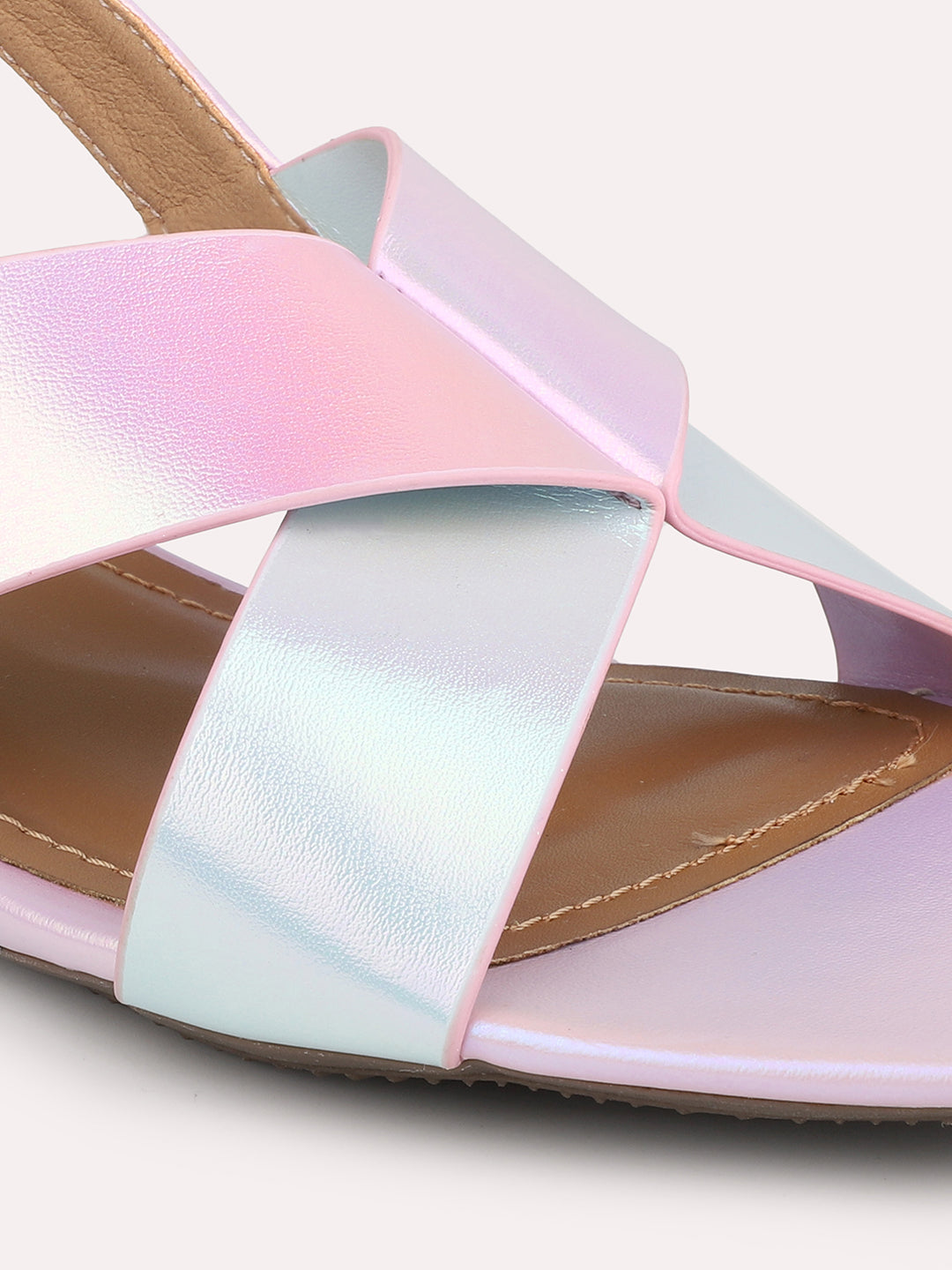 Women Pink-Toned Iridescent Effect Colourblocked Block Heels