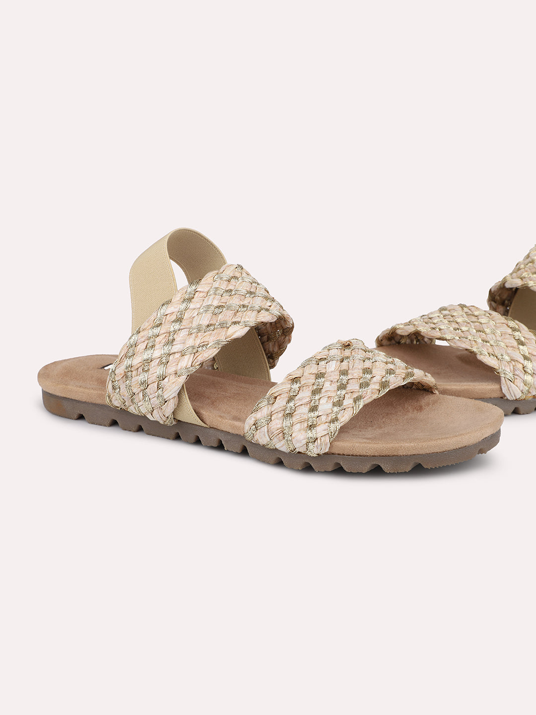 Women Beige Braided Open Toe Flats