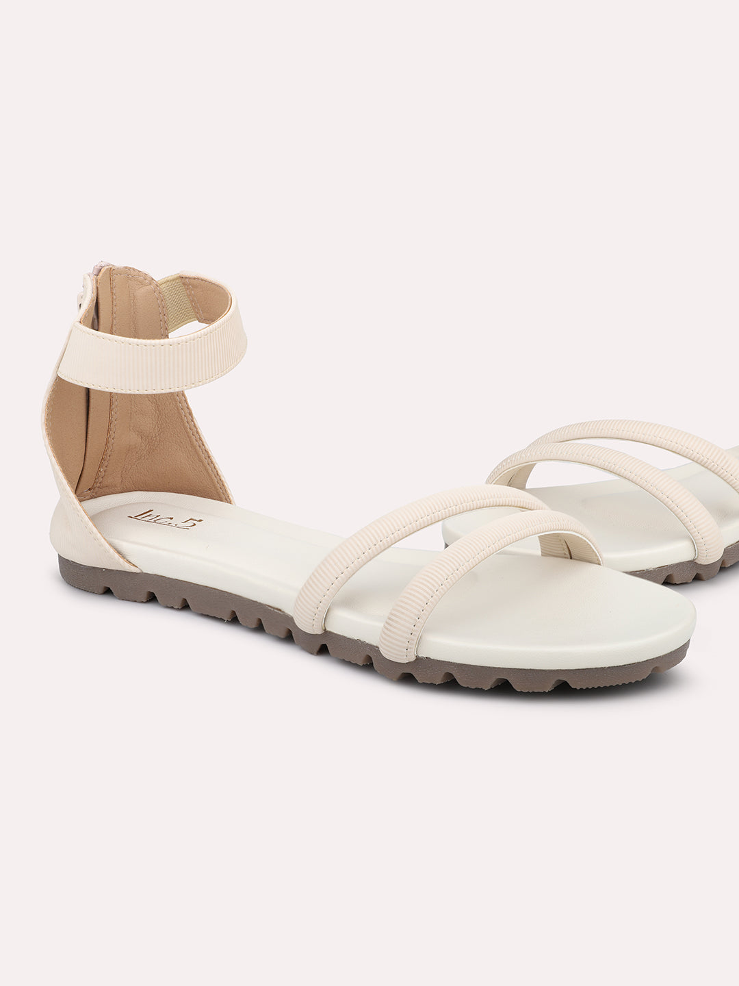 Women Cream Solid Flats Sandals