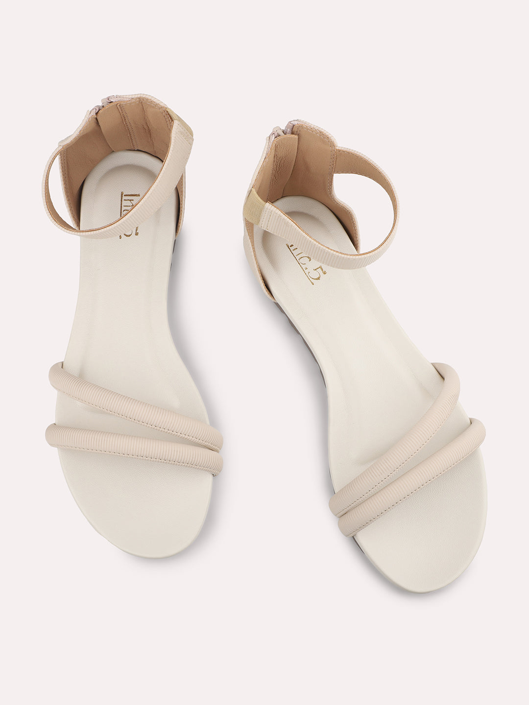 Women Cream Solid Flats Sandals