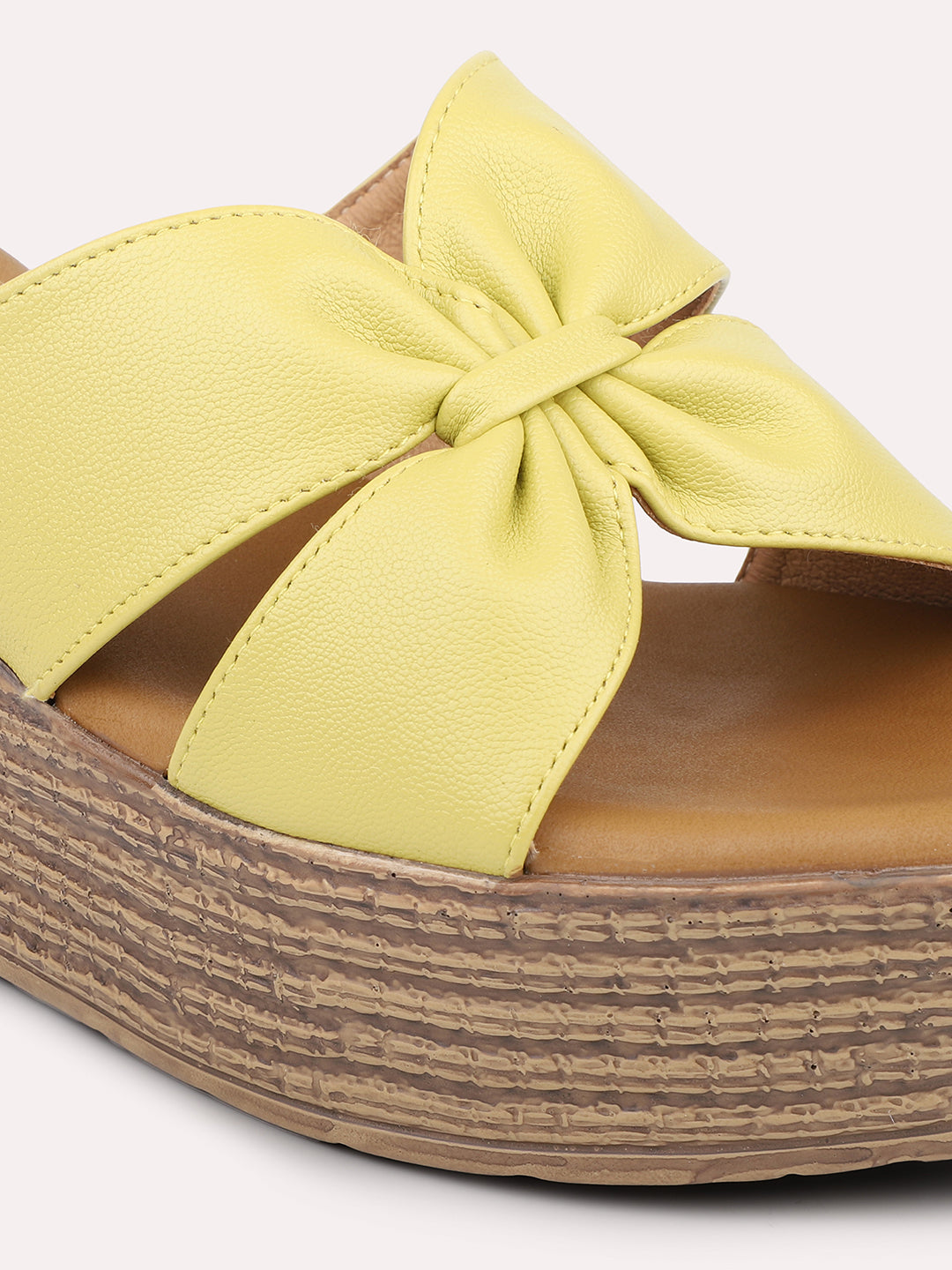 Women Yellow Textured Open Toe Wedge Heels