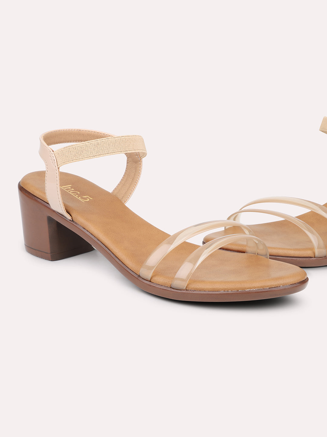 Women Beige Transparent Solid Block Heels