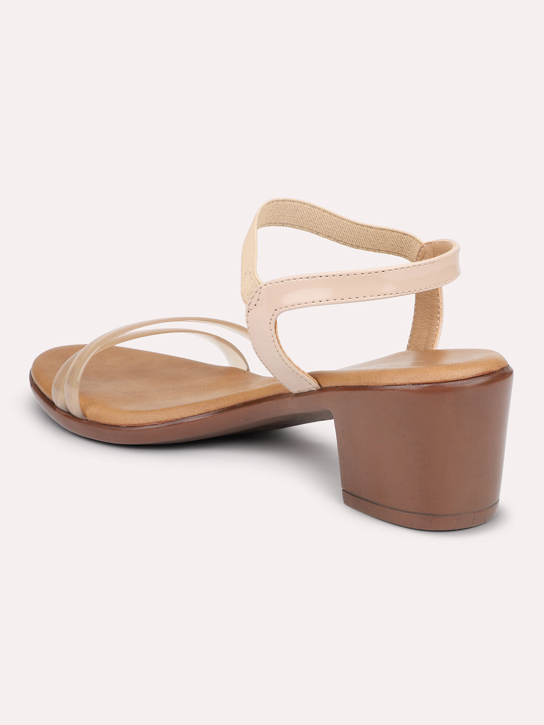 Women Beige Transparent Solid Block Heels