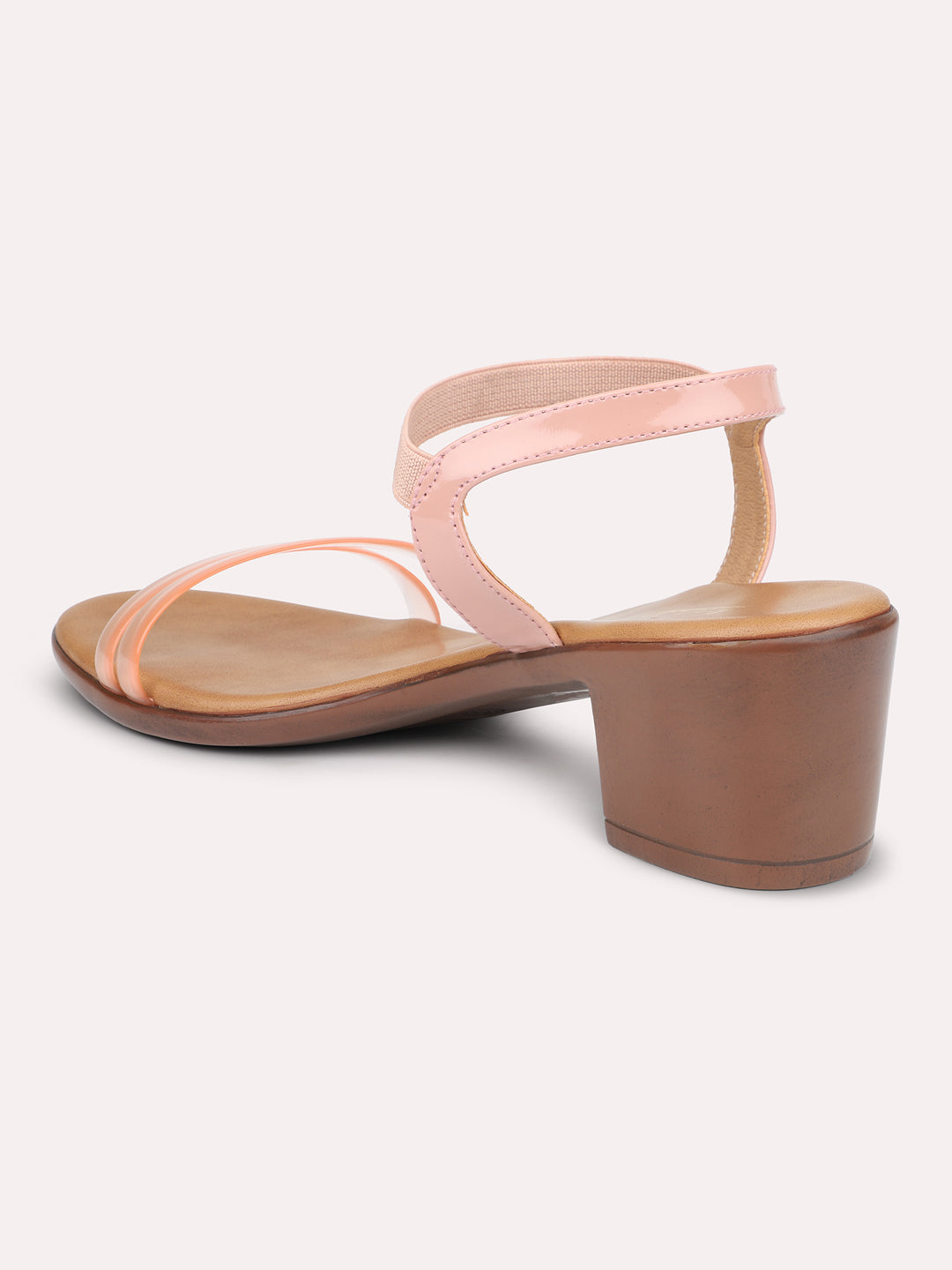 Women Peach Transparent Solid Block Heels