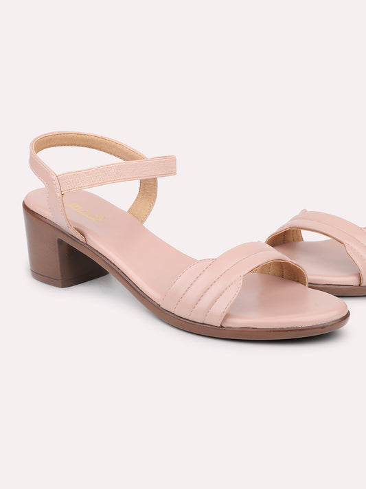 Women Peach Solid Block Heels