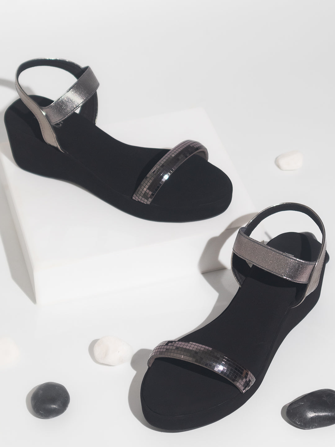 Women Pewter Embellished Wedge Heel