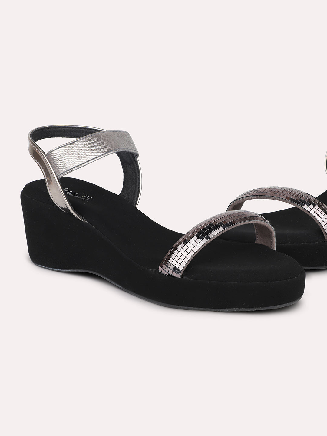 Women Pewter Embellished Wedge Heel