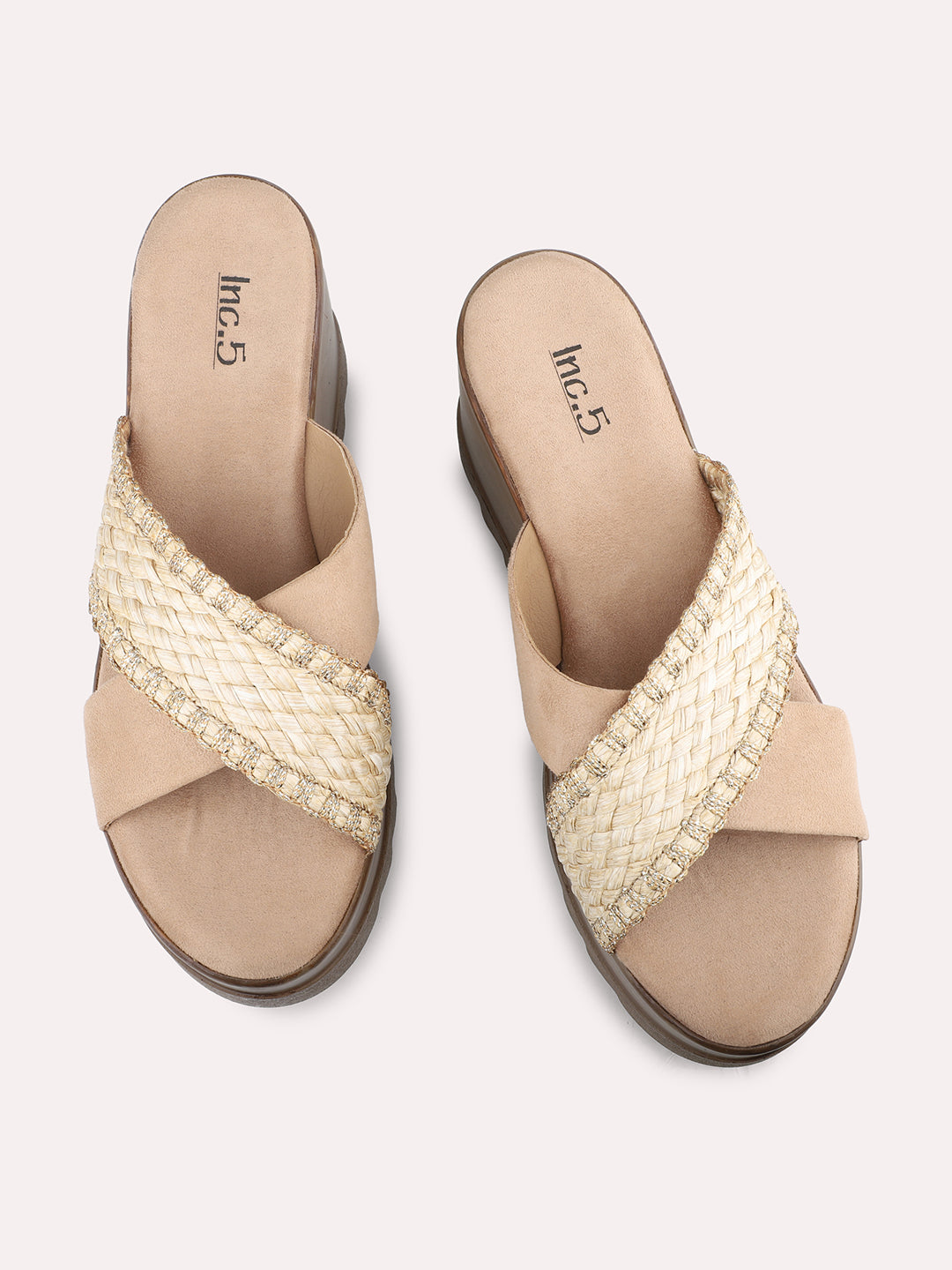 Women Beige Textured Flatform Heels