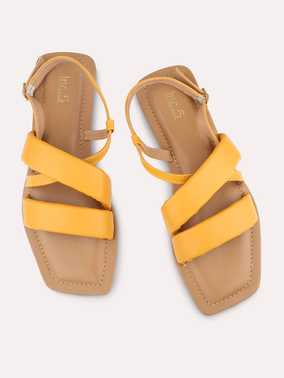 Women Mustard Solid Open Toe Flats